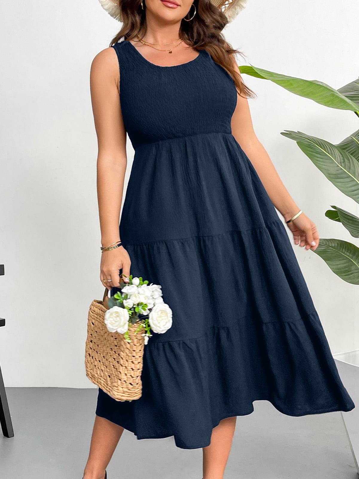 Plus Size Sleeveless Tiered Maxi Dress — Navy Blue gallery image 2