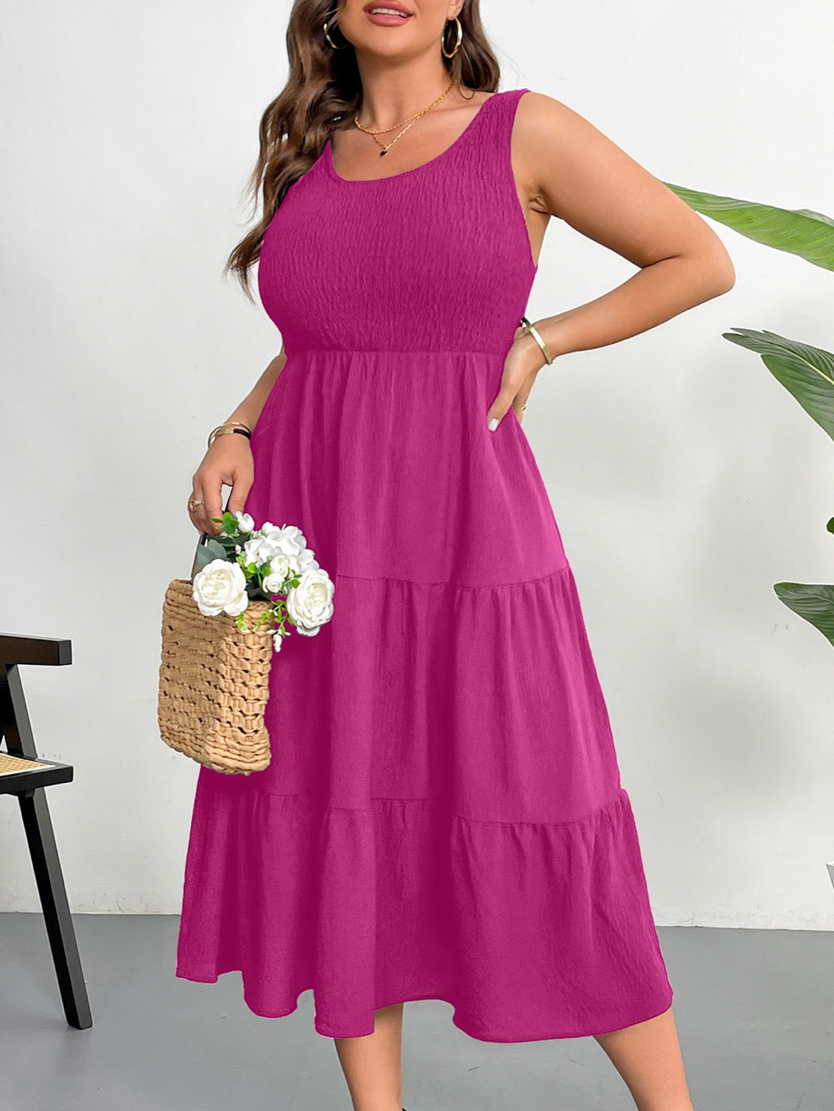 Plus Size Sleeveless Tiered Maxi Dress — Rose Red gallery image 1