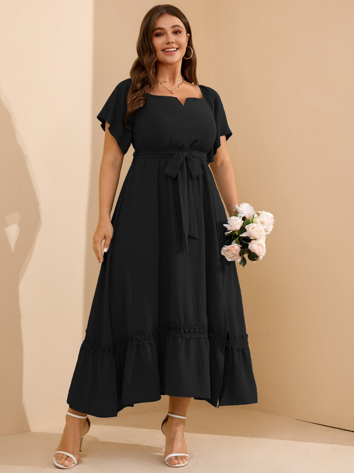 Plus Size Off-Shoulder Floral Maxi Dress — Black gallery image 3