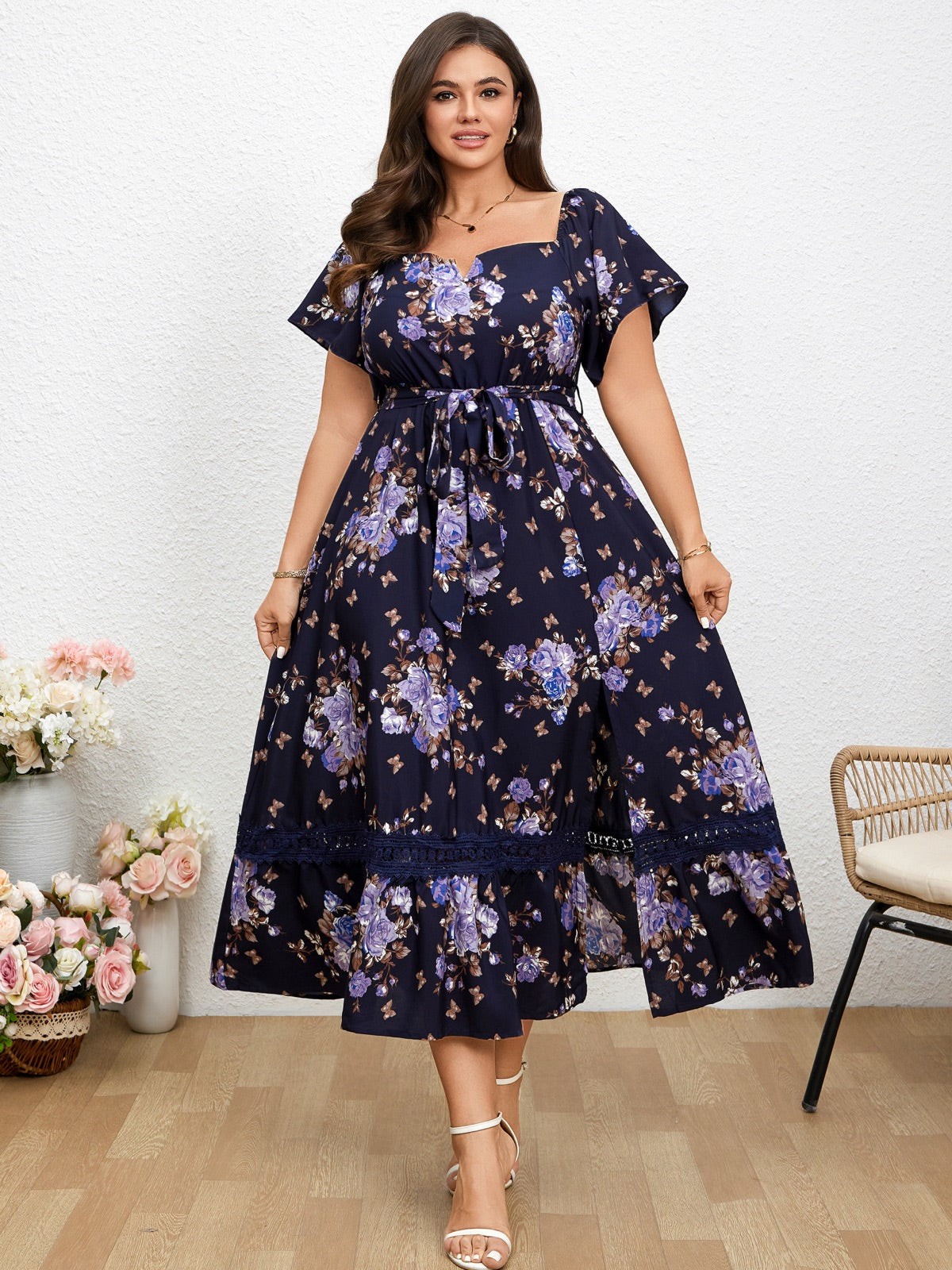 Plus Size Off-Shoulder Floral Maxi Dress — Blue Purple Floral gallery image 4