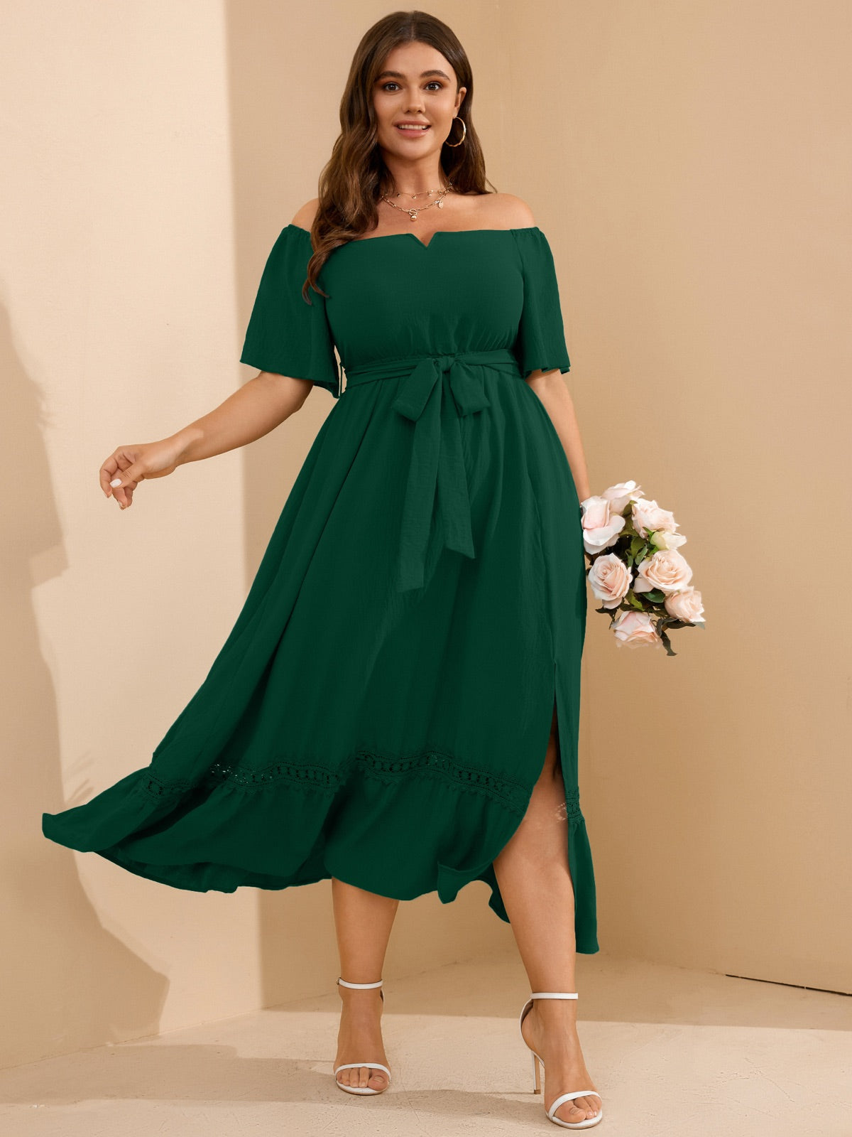 Plus Size Off-Shoulder Floral Maxi Dress — Green gallery image 2