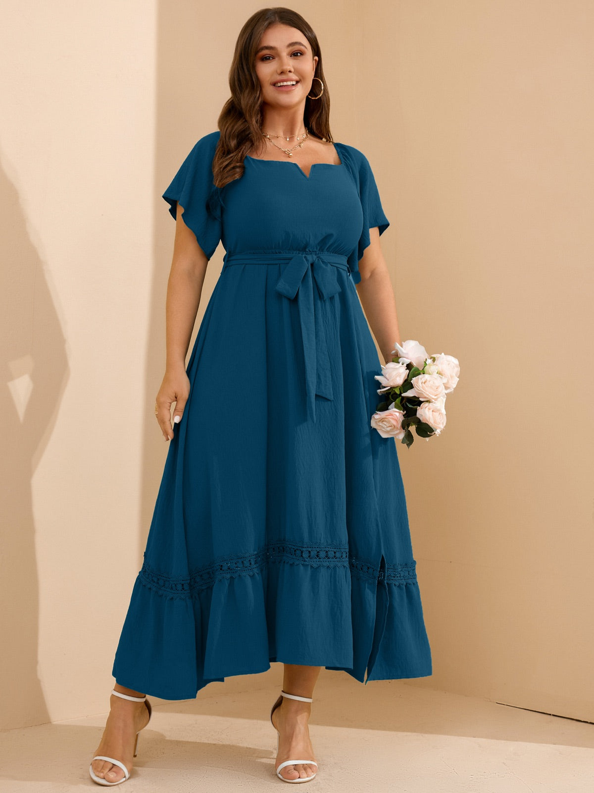 Plus Size Off-Shoulder Floral Maxi Dress — Lake Blue gallery image 1