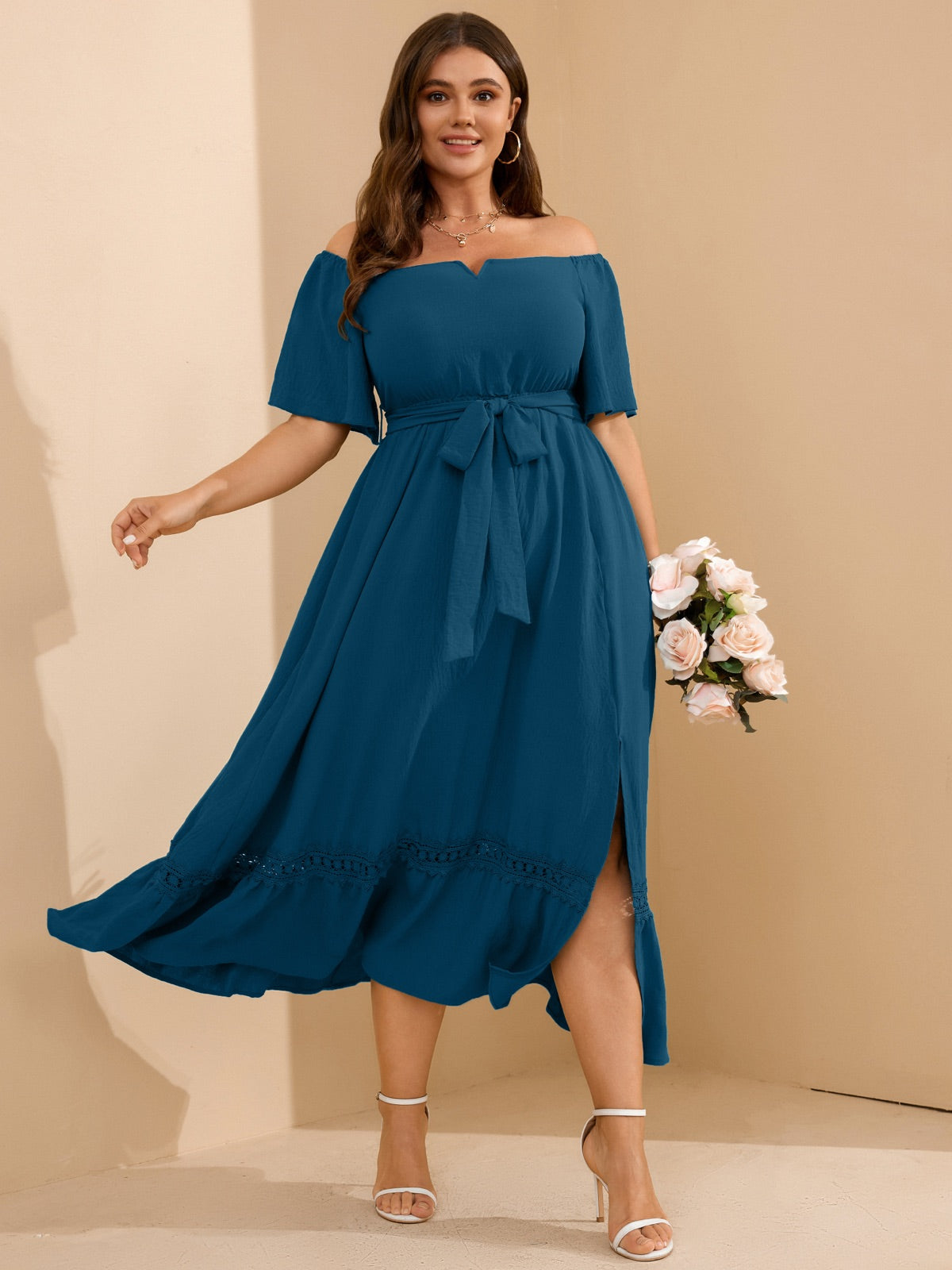 Plus Size Off-Shoulder Floral Maxi Dress — Lake Blue gallery image 3