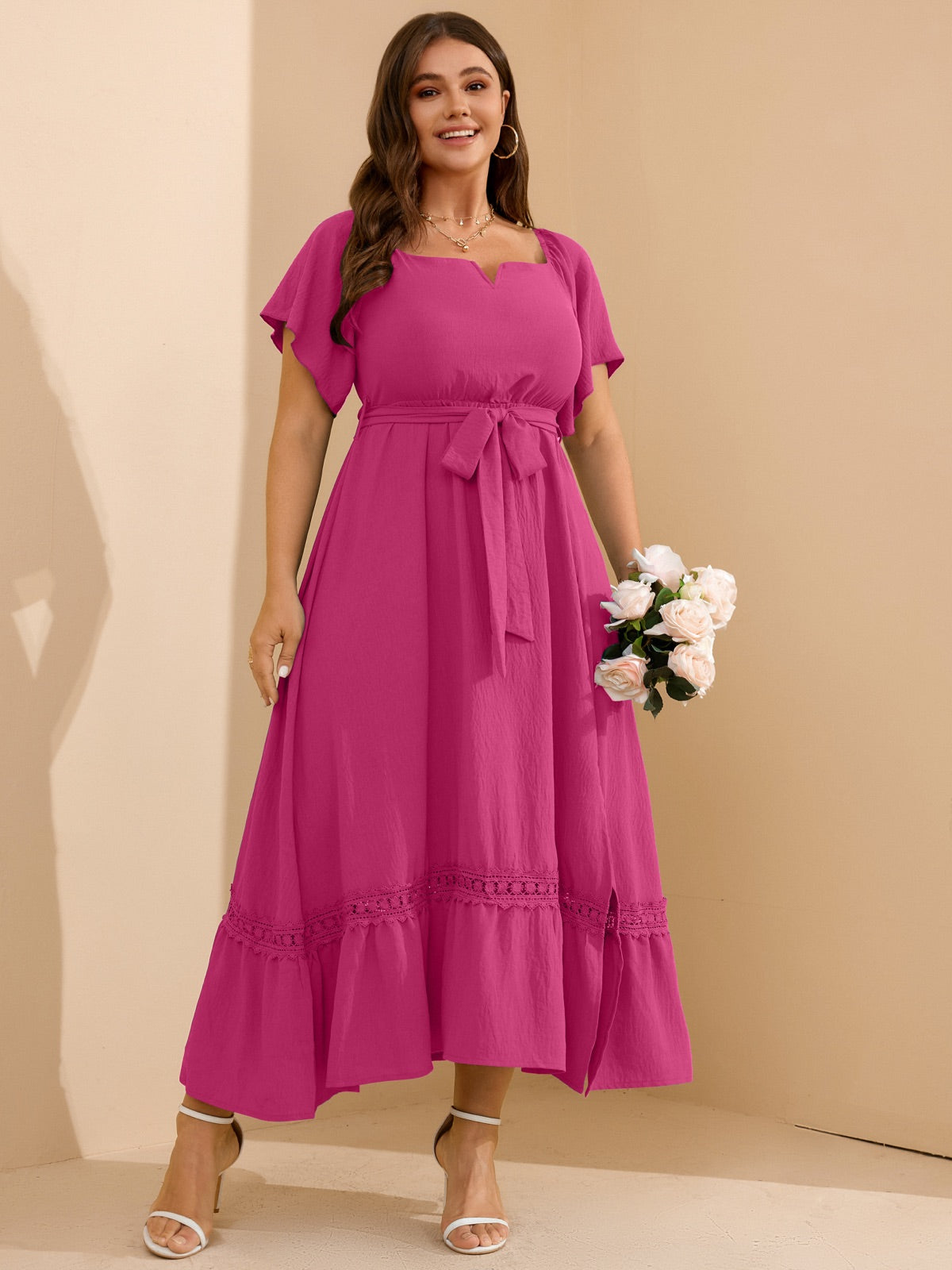 Plus Size Off-Shoulder Floral Maxi Dress — Magenta gallery image 3