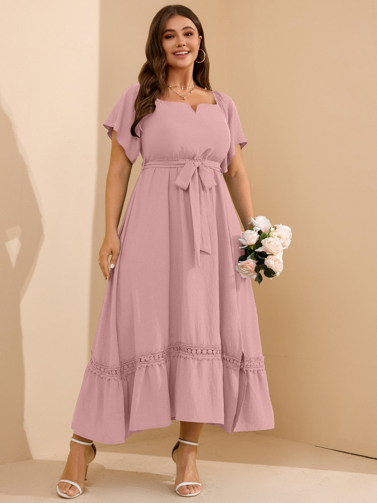 Plus Size Off-Shoulder Floral Maxi Dress — Pink gallery image 3