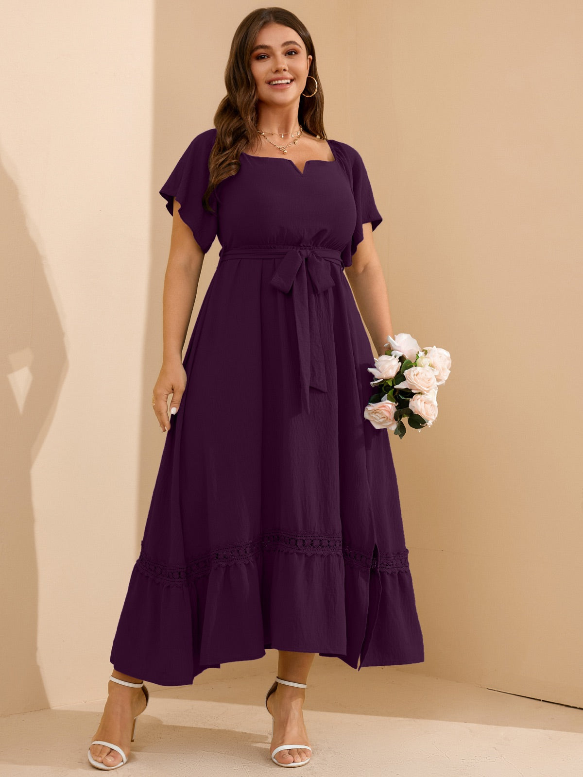 Plus Size Off-Shoulder Floral Maxi Dress — Purple gallery image 3