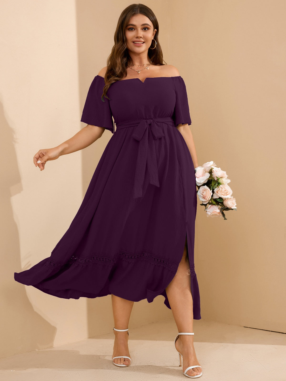 Plus Size Off-Shoulder Floral Maxi Dress — Purple gallery image 2