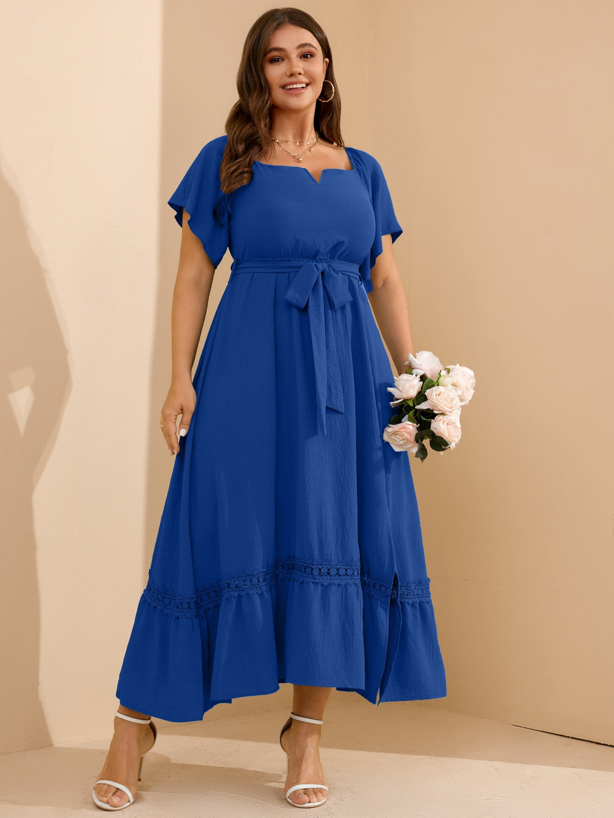 Plus Size Off-Shoulder Floral Maxi Dress — Royal Blue gallery image 3