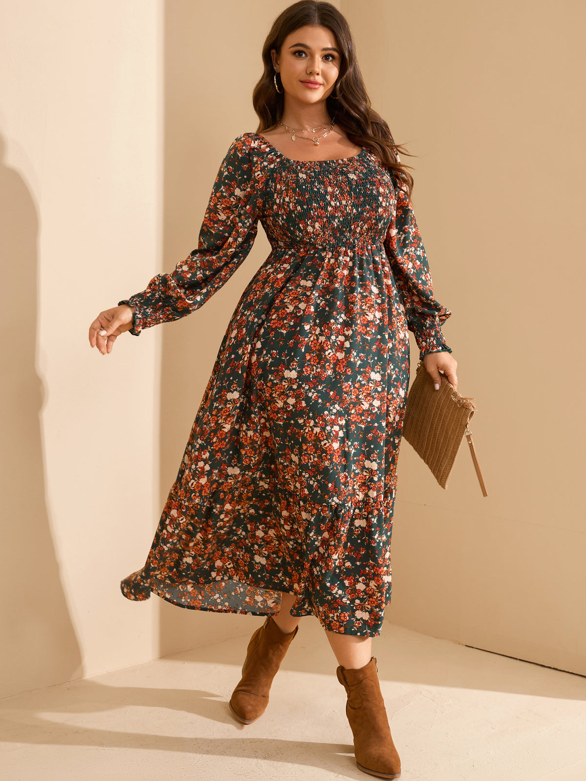 RWJ Plus Size Floral Long-Sleeve Maxi Dress — Green Floral, view 7