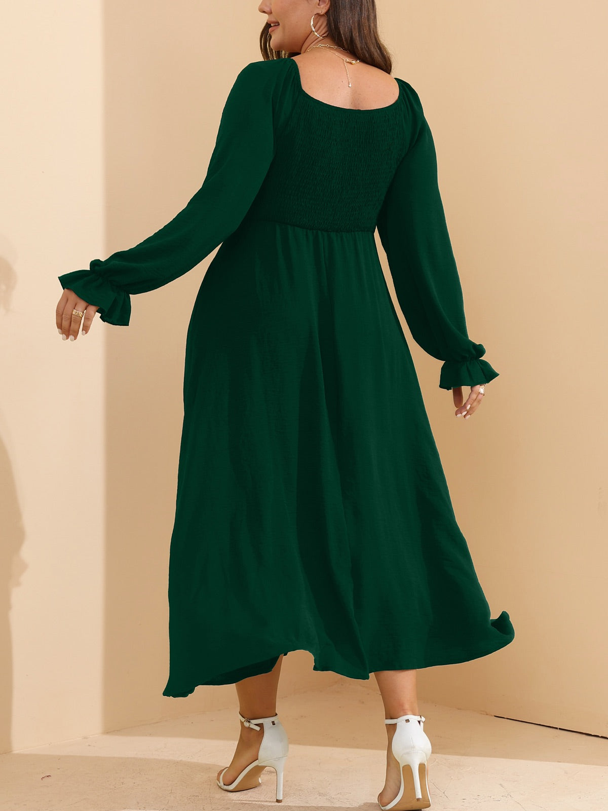 Plus Size Square-Neck Long-Sleeve Maxi Dress — Green gallery image 4