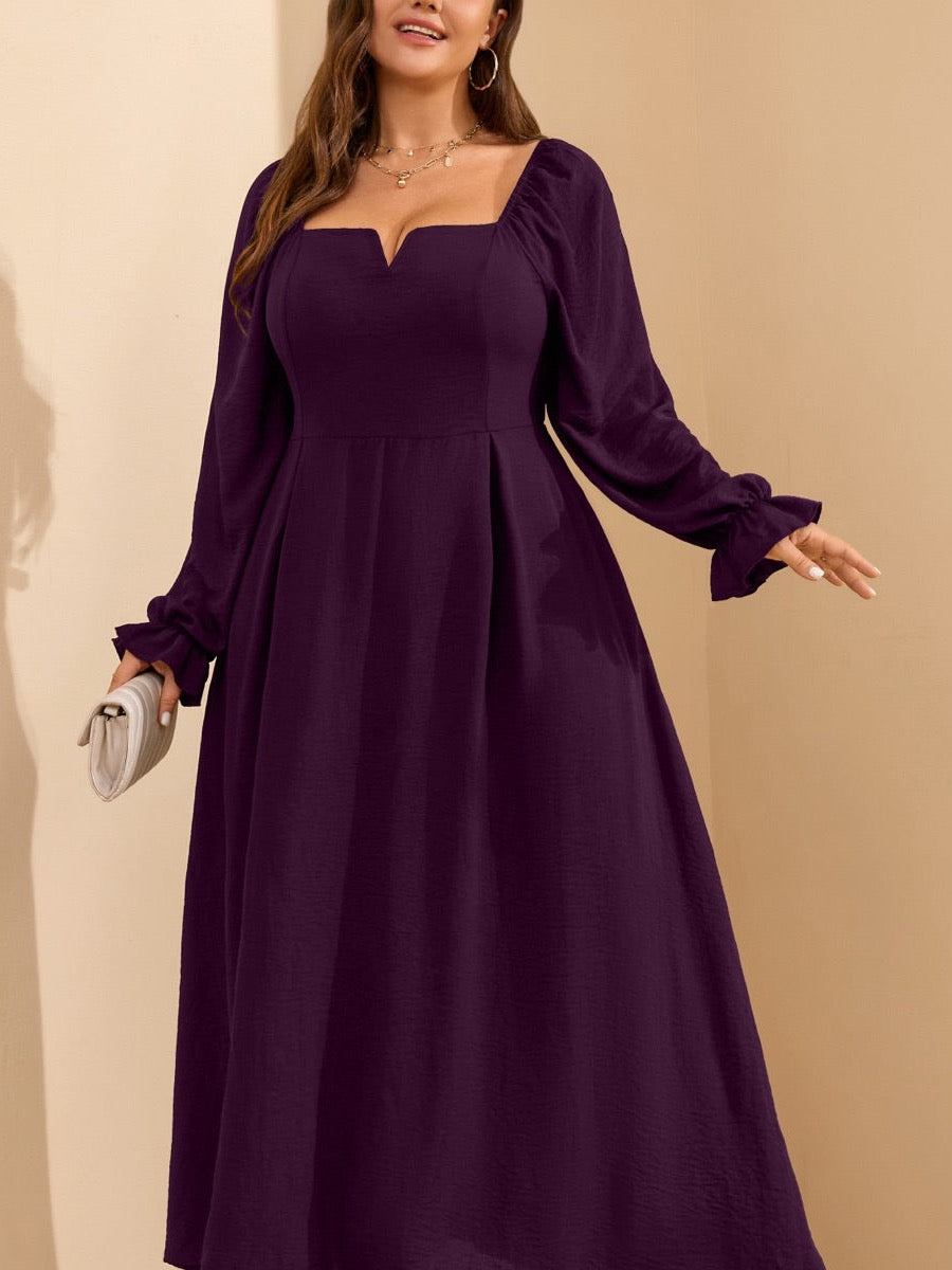 Plus Size Square-Neck Long-Sleeve Maxi Dress — purple close-up detail