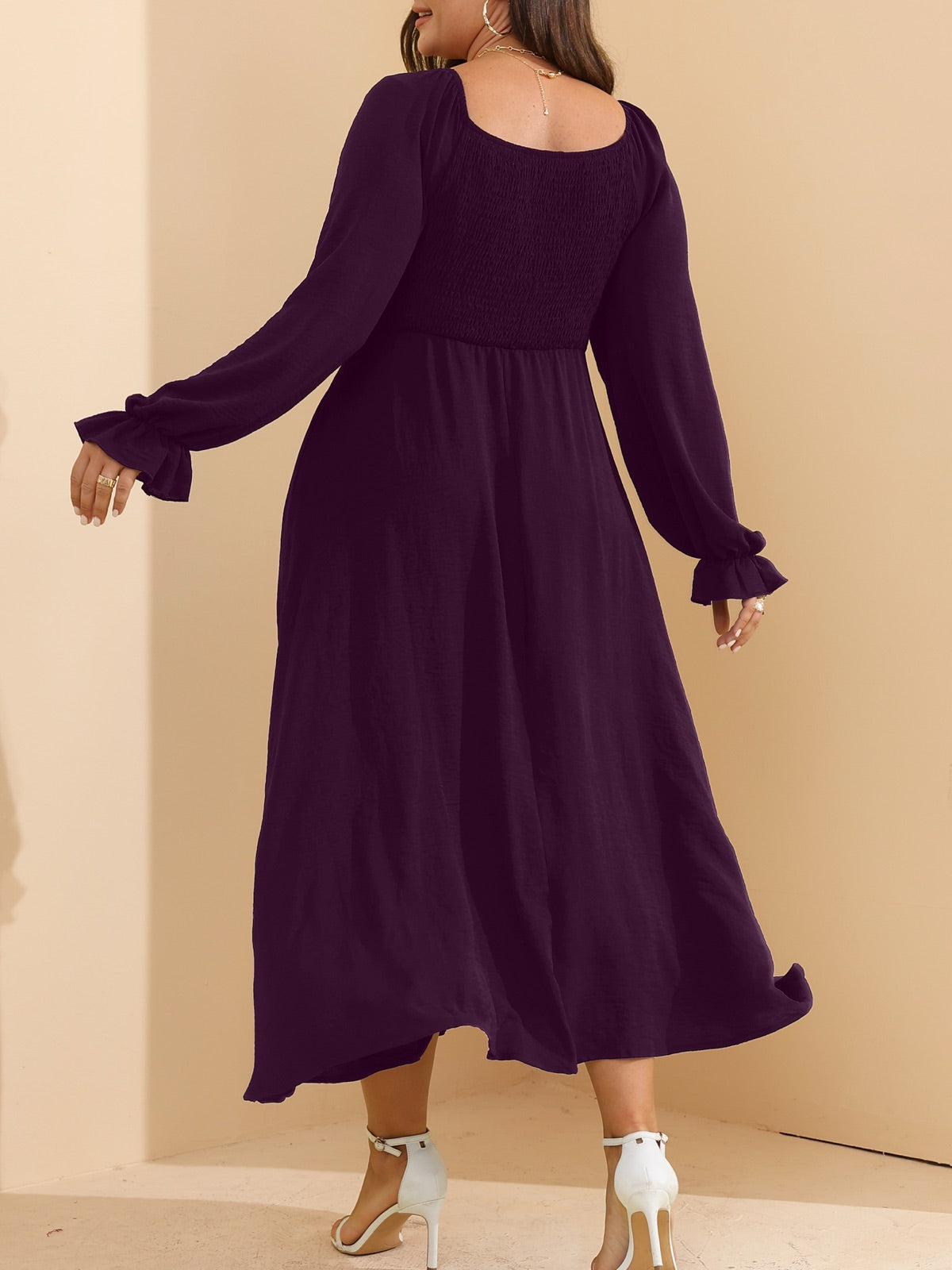 Plus Size Square-Neck Long-Sleeve Maxi Dress — Purple gallery image 4