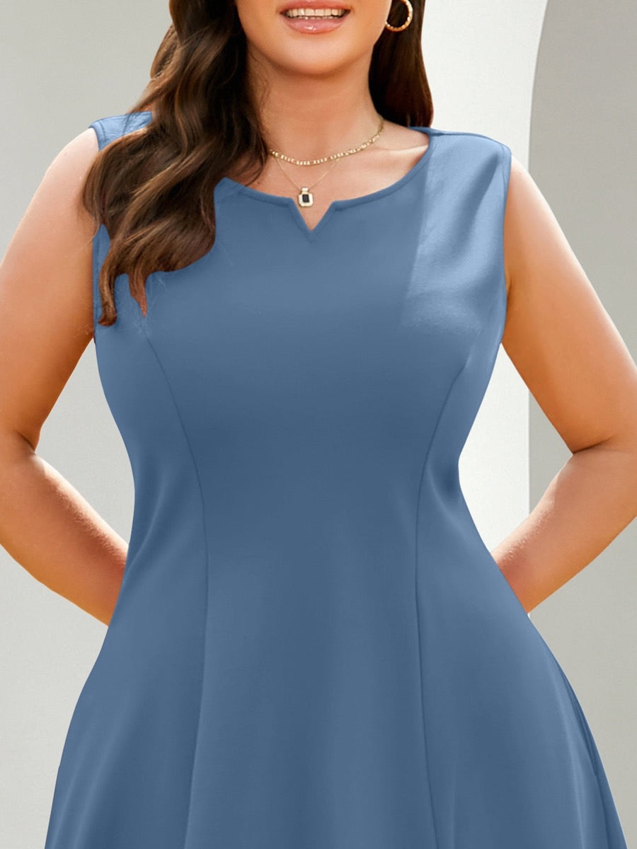 Plus Size Sleeveless Fit-and-Flare Mini Dress — Dusty Blue close-up detail