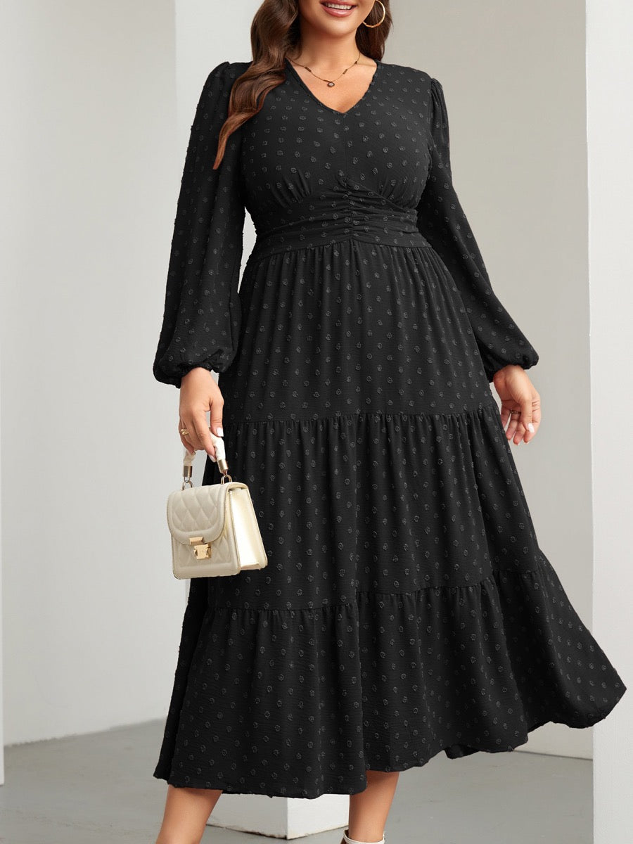 Plus Size Sparkle Long-Sleeve Maxi Dress — Black close-up detail