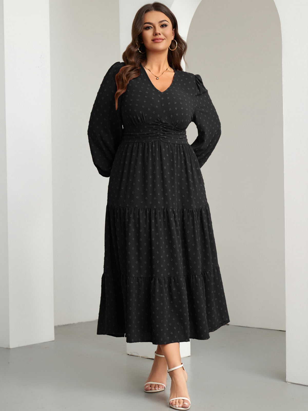 Plus Size Sparkle Long-Sleeve Maxi Dress — Black gallery image 2