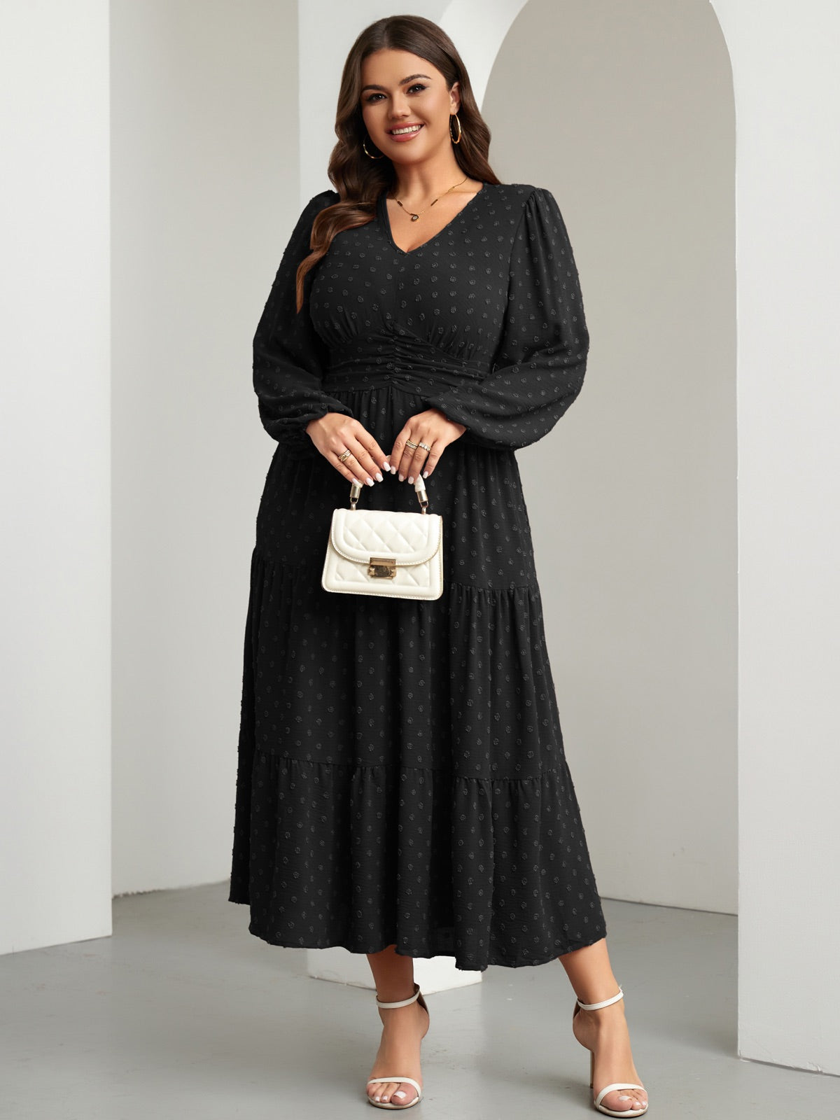 Plus Size Sparkle Long-Sleeve Maxi Dress — Black gallery image 4