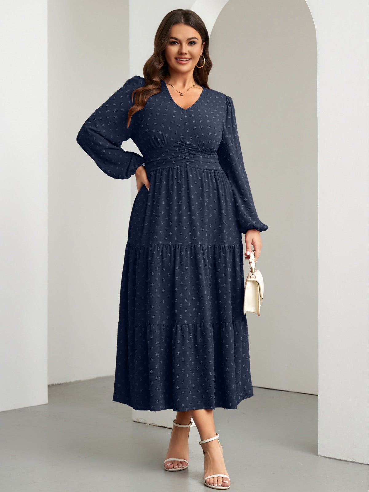Plus Size Sparkle Long-Sleeve Maxi Dress — Navy Blue gallery image 3