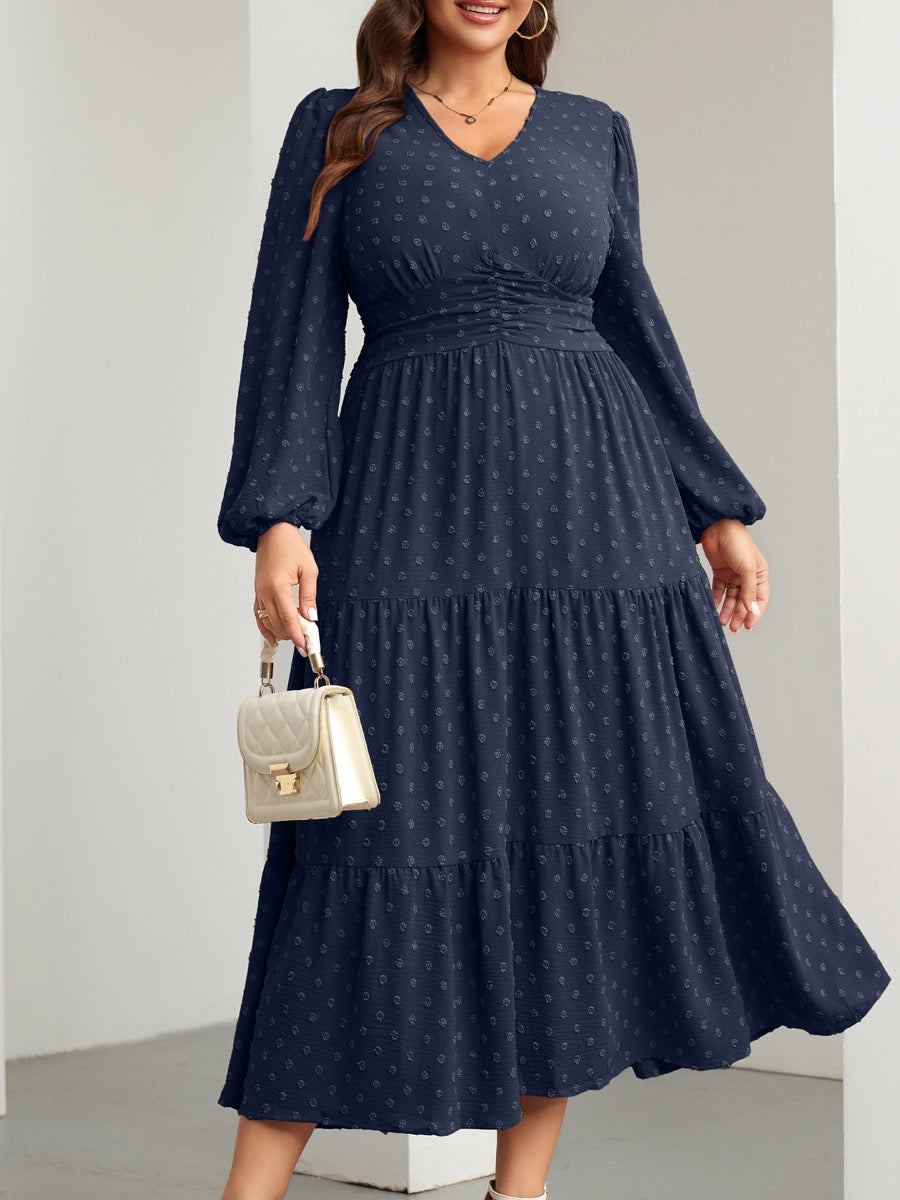 Plus Size Sparkle Long-Sleeve Maxi Dress — Navy Blue close-up detail