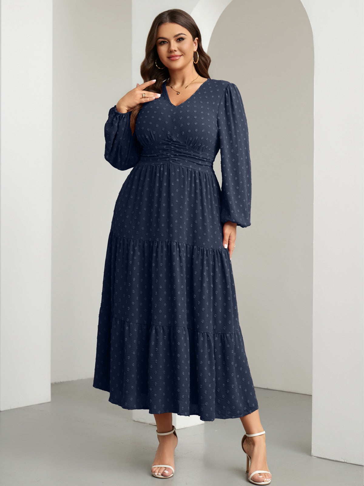 Plus Size Sparkle Long-Sleeve Maxi Dress — Navy Blue gallery image 1