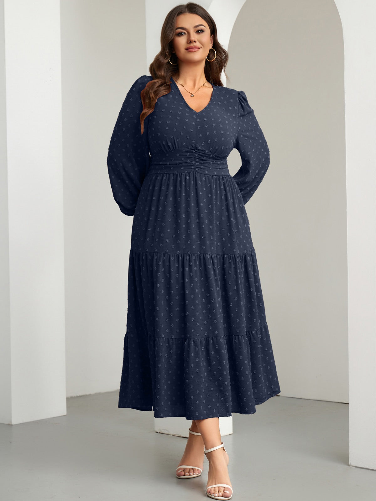Plus Size Sparkle Long-Sleeve Maxi Dress — Navy Blue gallery image 2