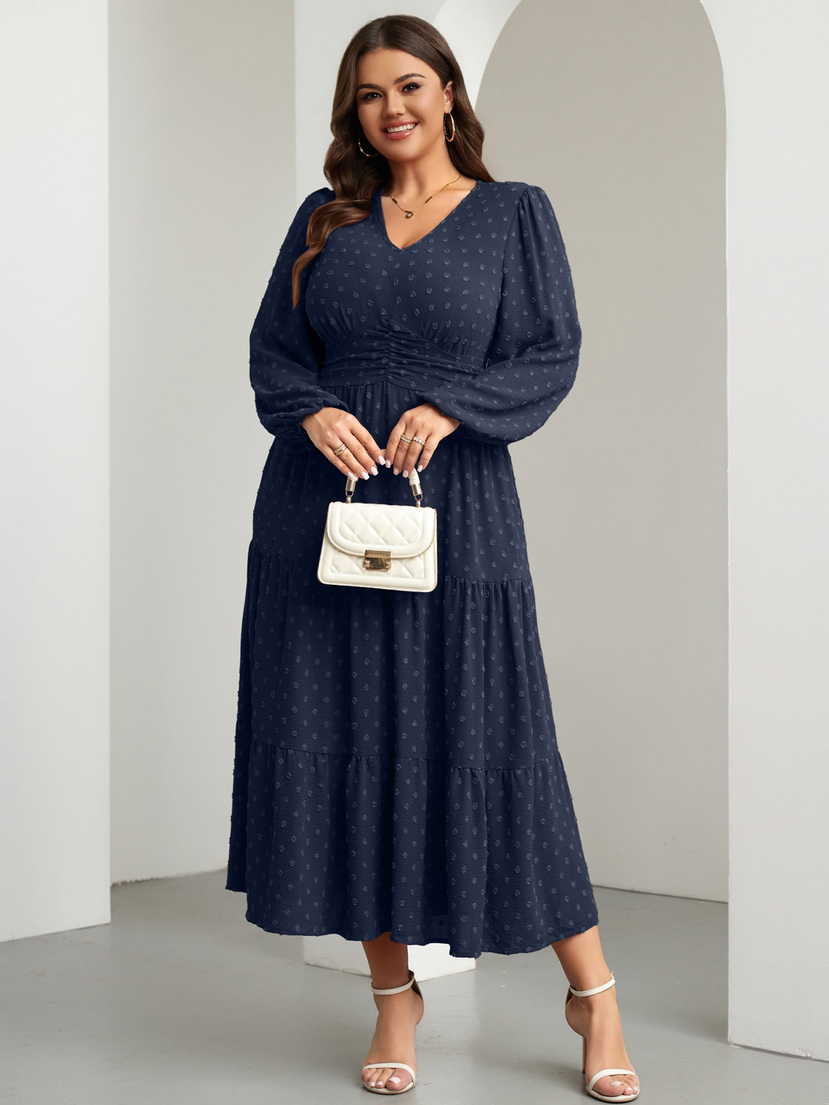 Plus Size Sparkle Long-Sleeve Maxi Dress — Navy Blue gallery image 4