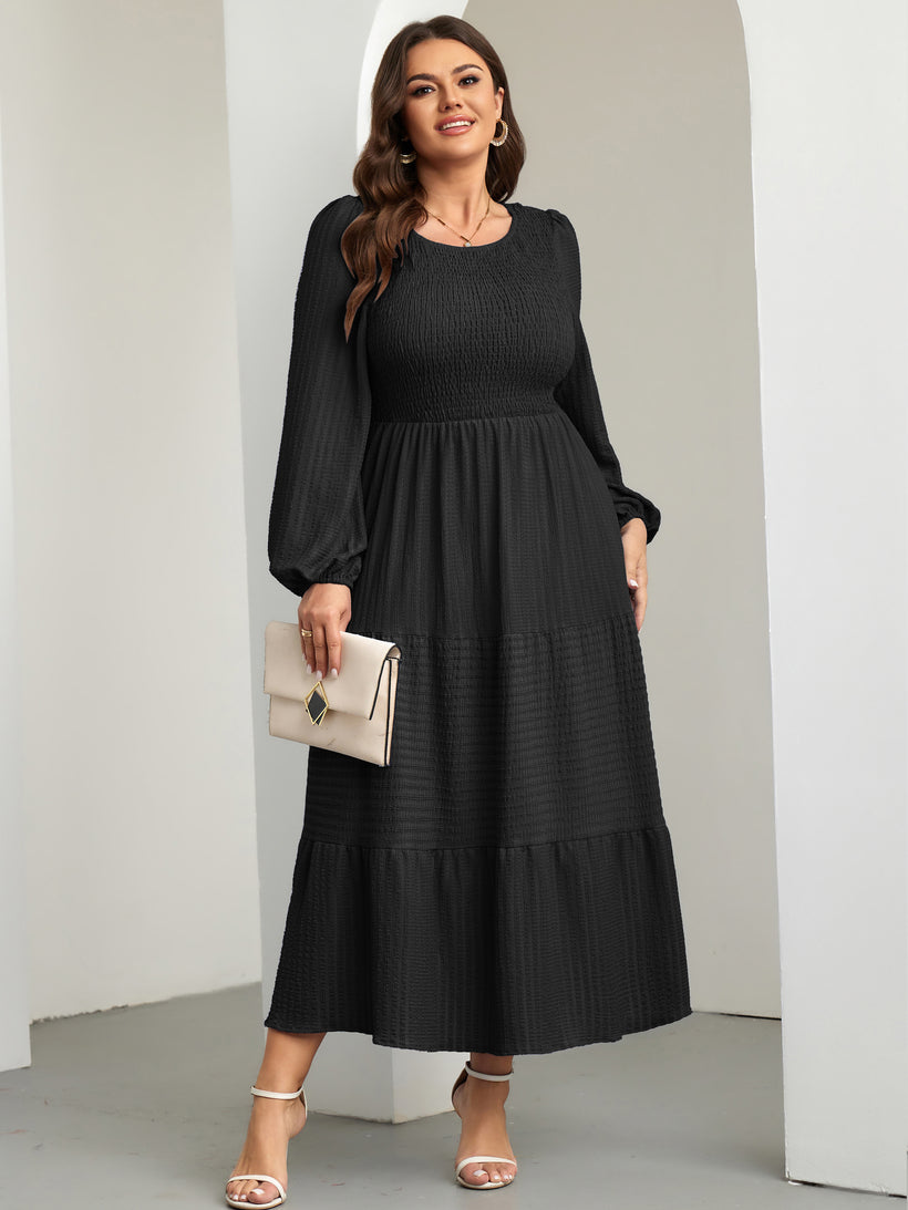Plus Size Ruffle-Sleeve Tiered A-Line Dress — Black