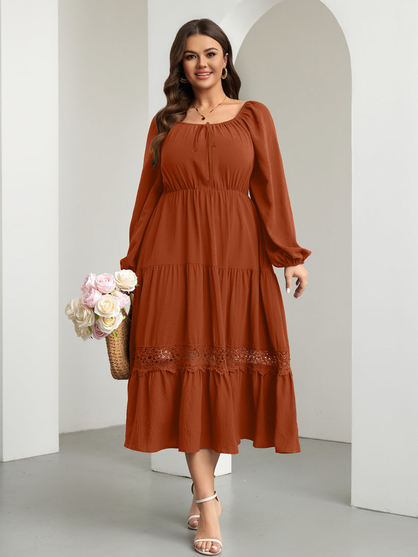 Plus Size Tie-Front Square-Neck Maxi Dress — Rust Brown