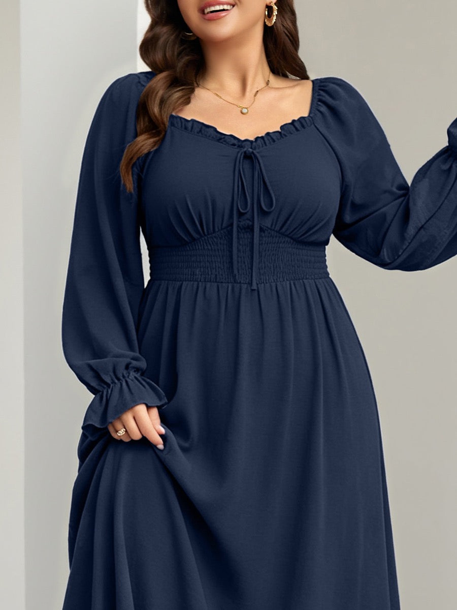 Plus Size Square-Neck Side-Slit Maxi Dress — Navy Blue close-up detail