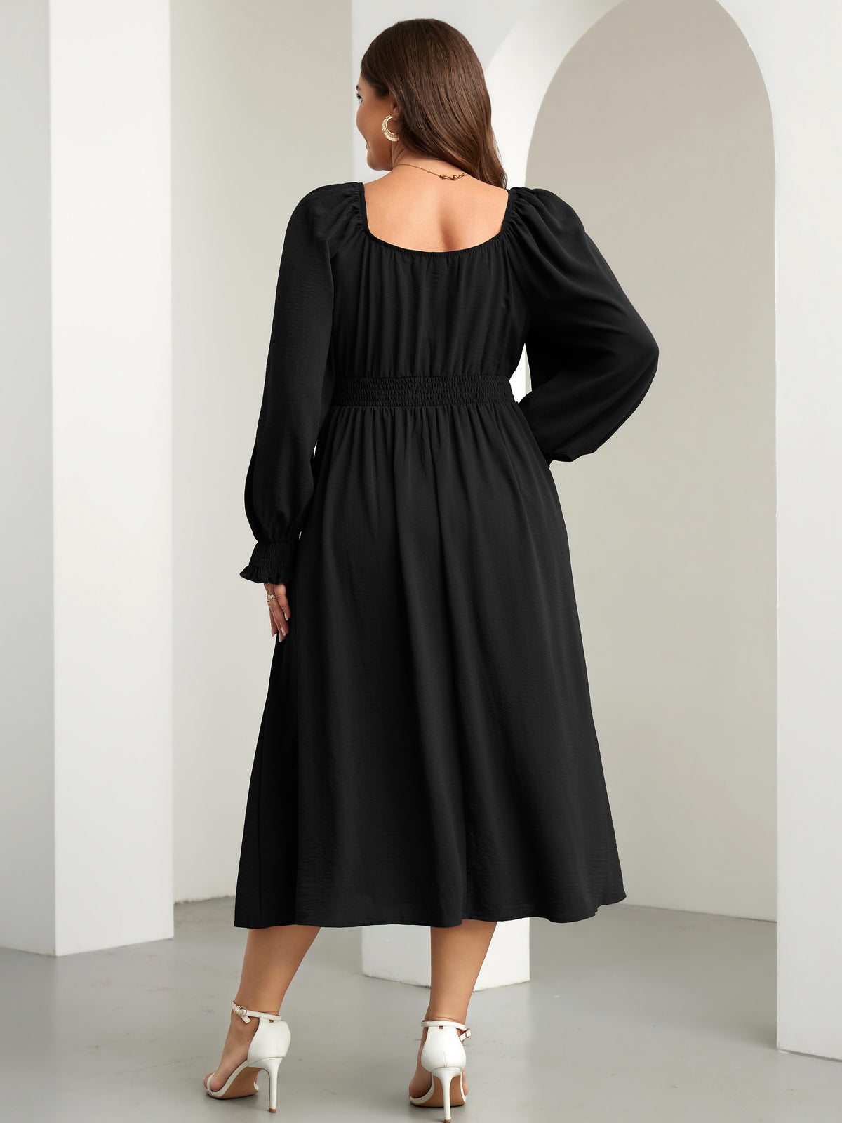 RWJ 6908 Black long-sleeve A-line maxi dress