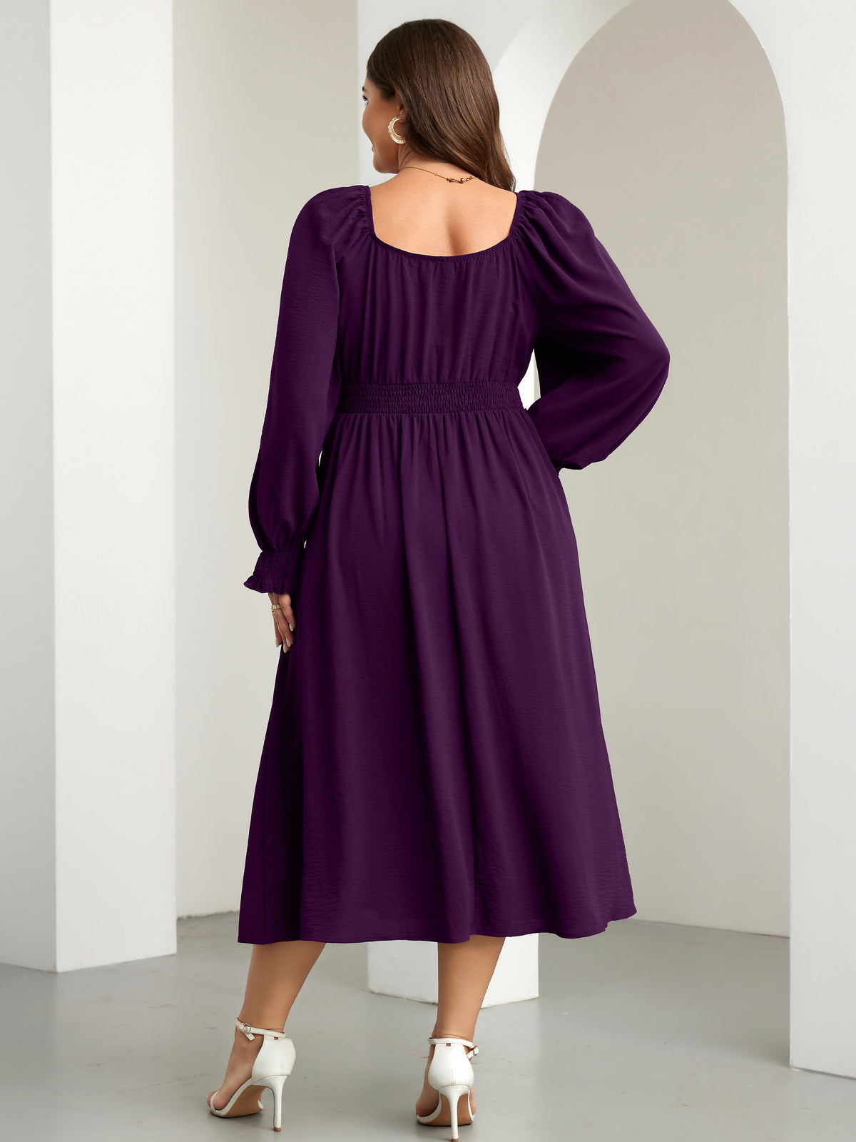 RWJ 6908 Purple long-sleeve A-line maxi dress