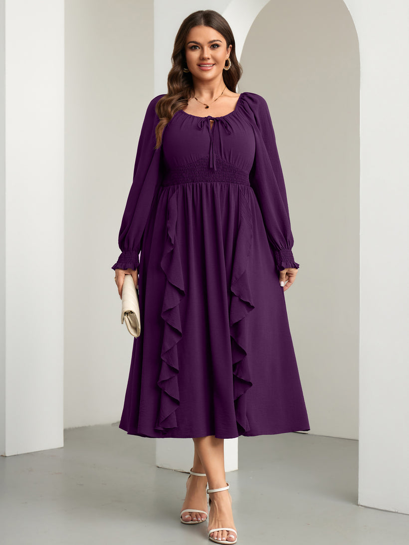 Plus Size Long-Sleeve A-Line Maxi Dress — Purple