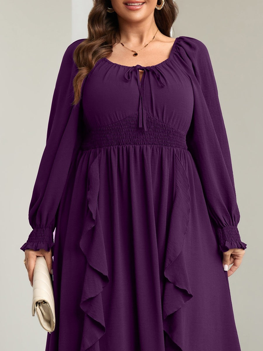 Plus Size Long-Sleeve A-Line Maxi Dress — Purple close-up detail